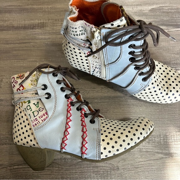 Maia Leather Polka Dot Quirky Lace Up Boot - Picture 2 of 9